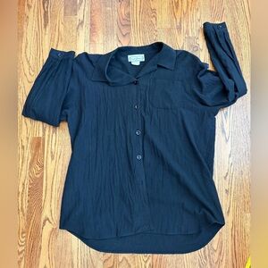 Vintage 1980s Saint Germain Paris 100% Cotton Black Button-Up Blouse - Large